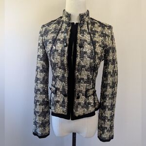 Solezia Metallic Gold Houndstooth Tweed Lady Jacket Chain‎ Jewel Blazer